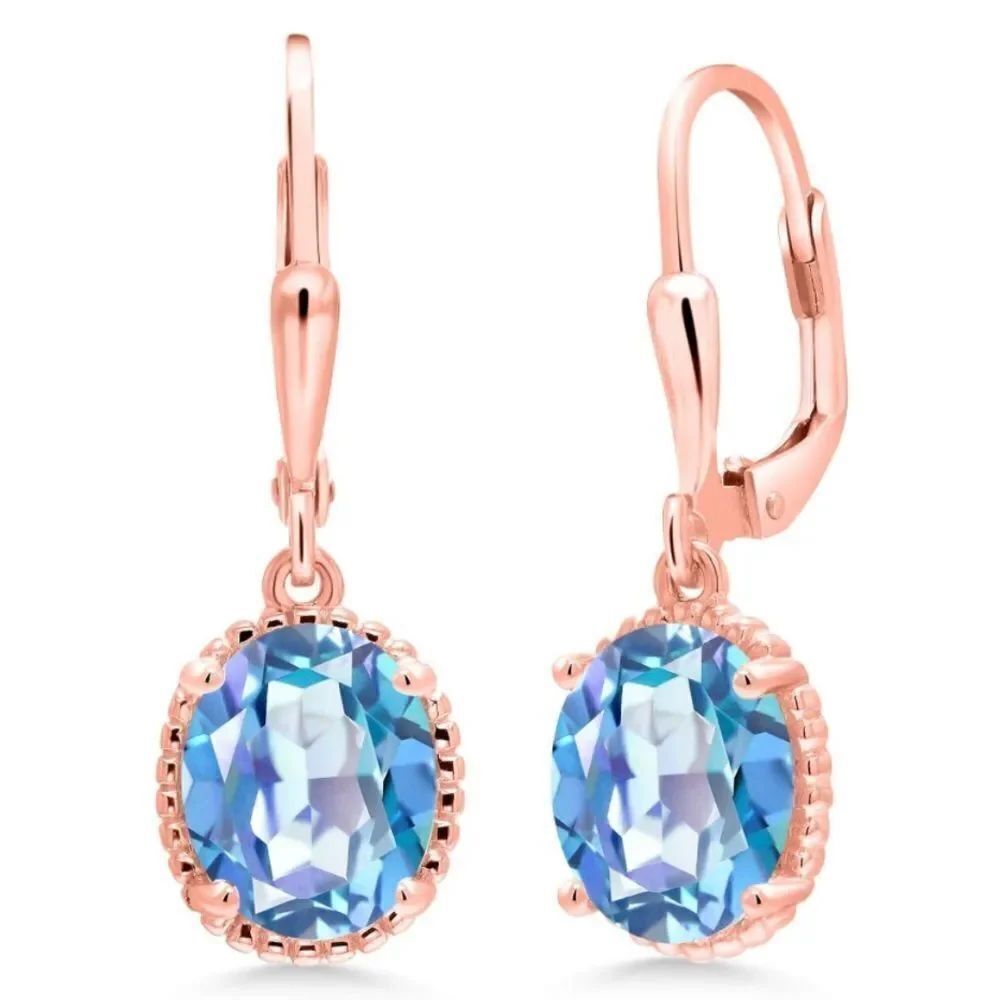 18K Rose Gold 925 with 3.60 Cttw Millennium Blue Mystic Quartz Oval Earrings